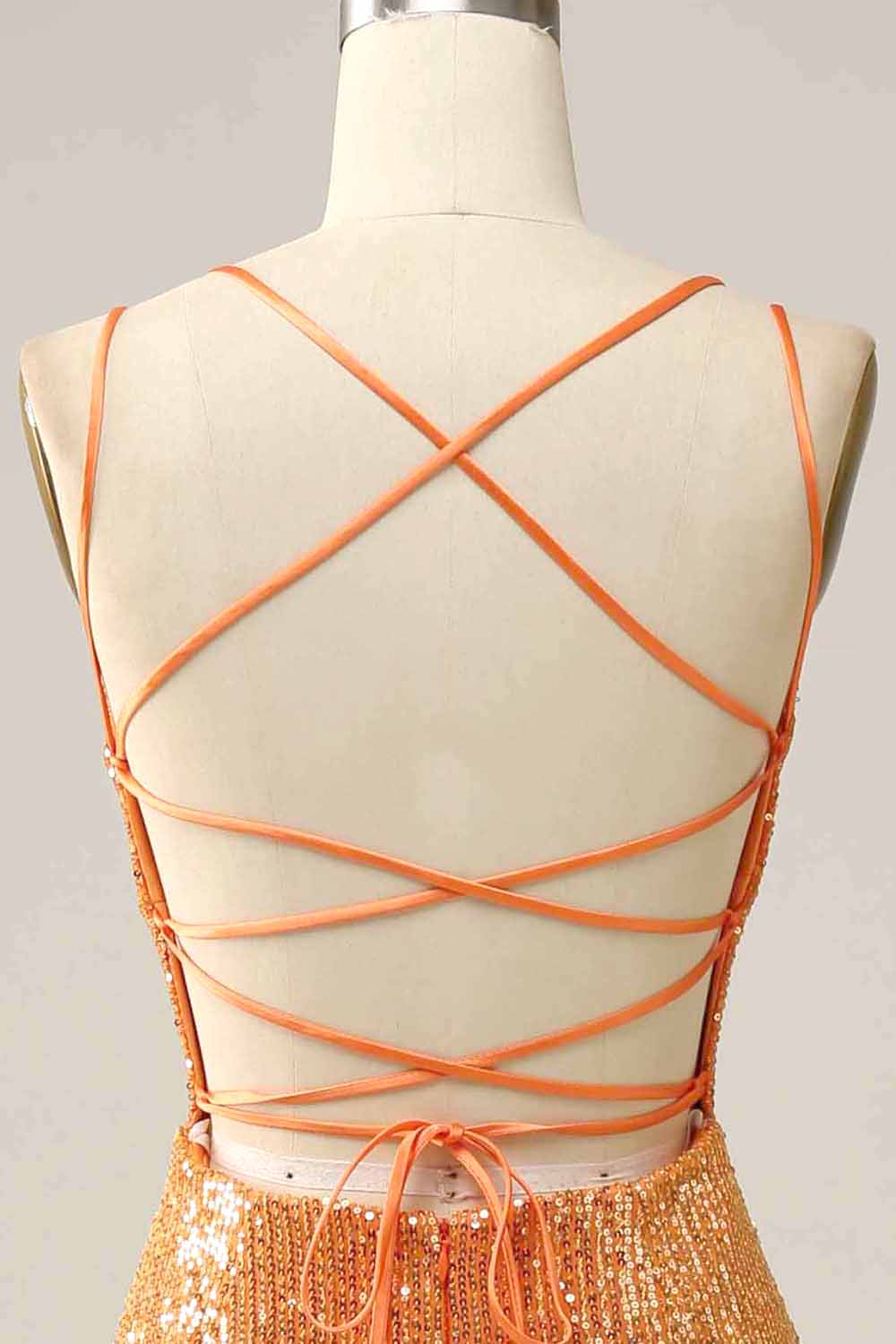 Orange Sequined Backless Mermaid Prom Dress by lanqidress