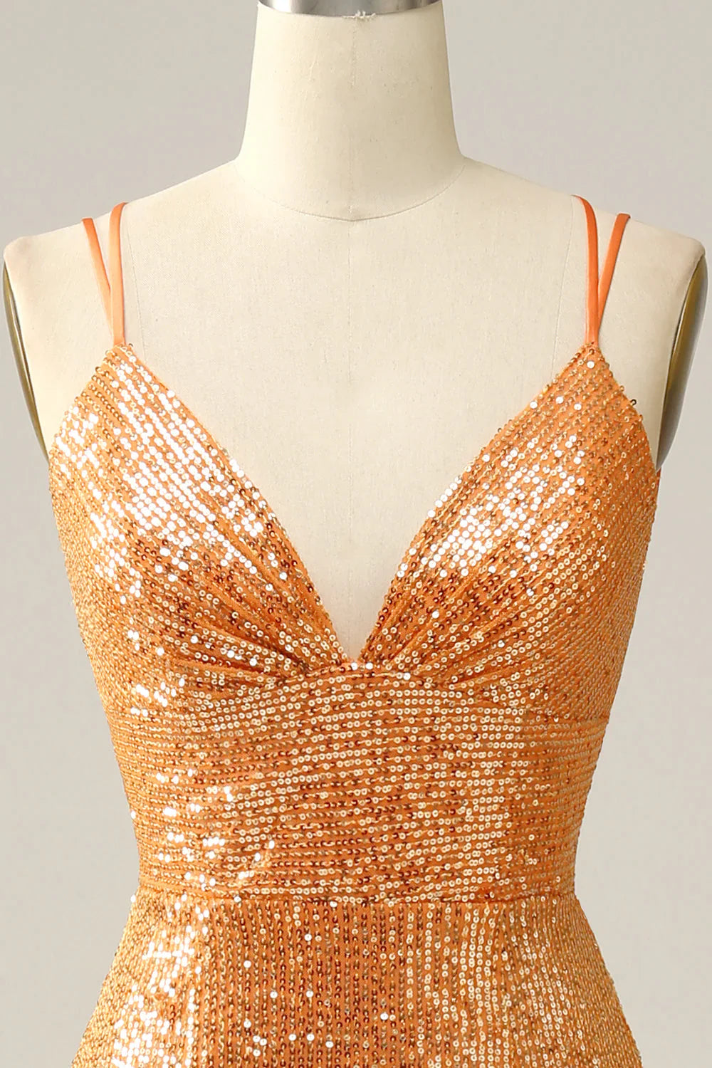 Orange Sequined Backless Mermaid Prom Dress by lanqidress