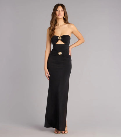 Strapless Sleeveless High Slit Floor-Length Wedding Dress - Yihuiw by Yihuiw