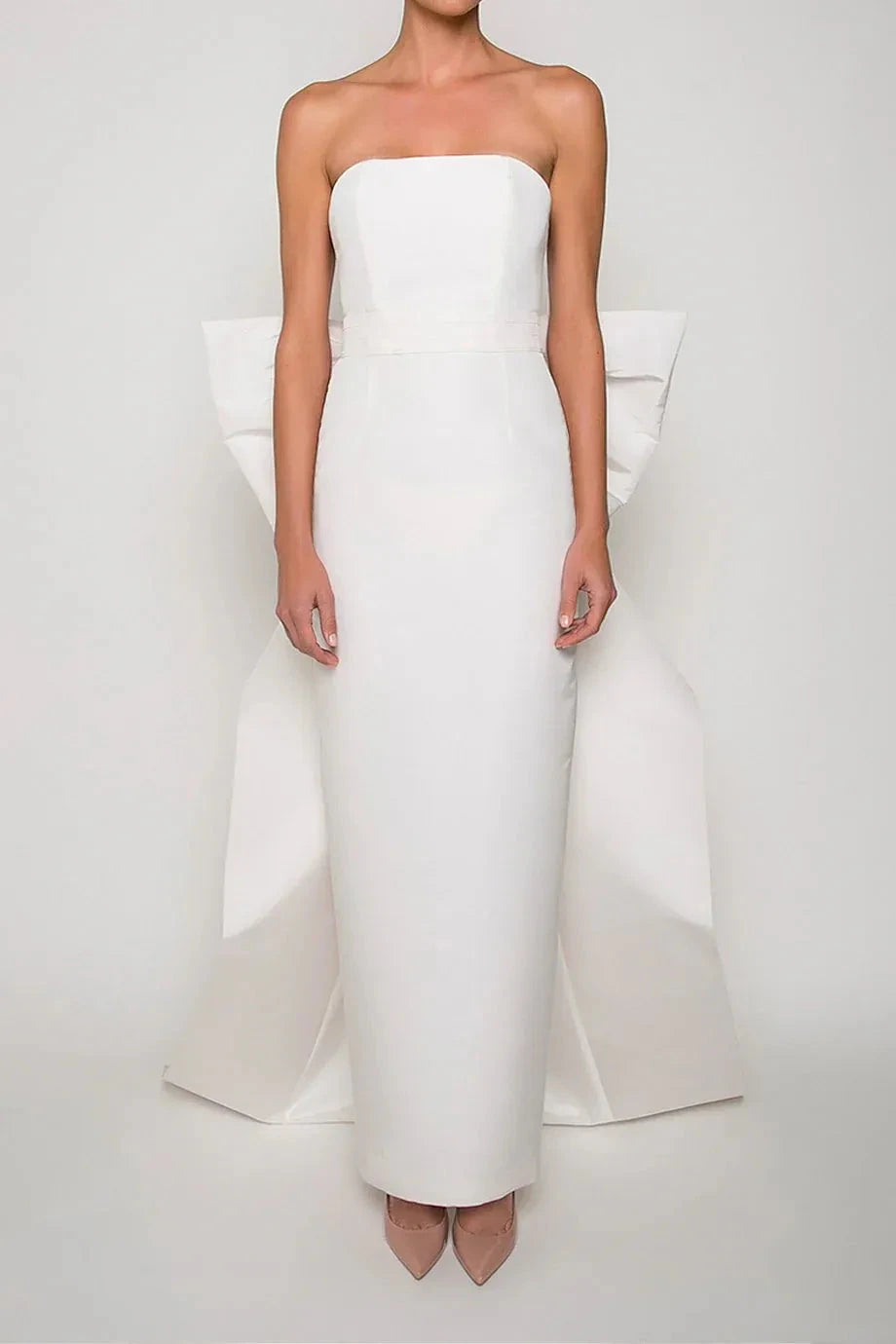 Oversized Bow Mermaid Strapless Sleeveless Open Back Floor Length For Sale Evening Dress by YiHuiw