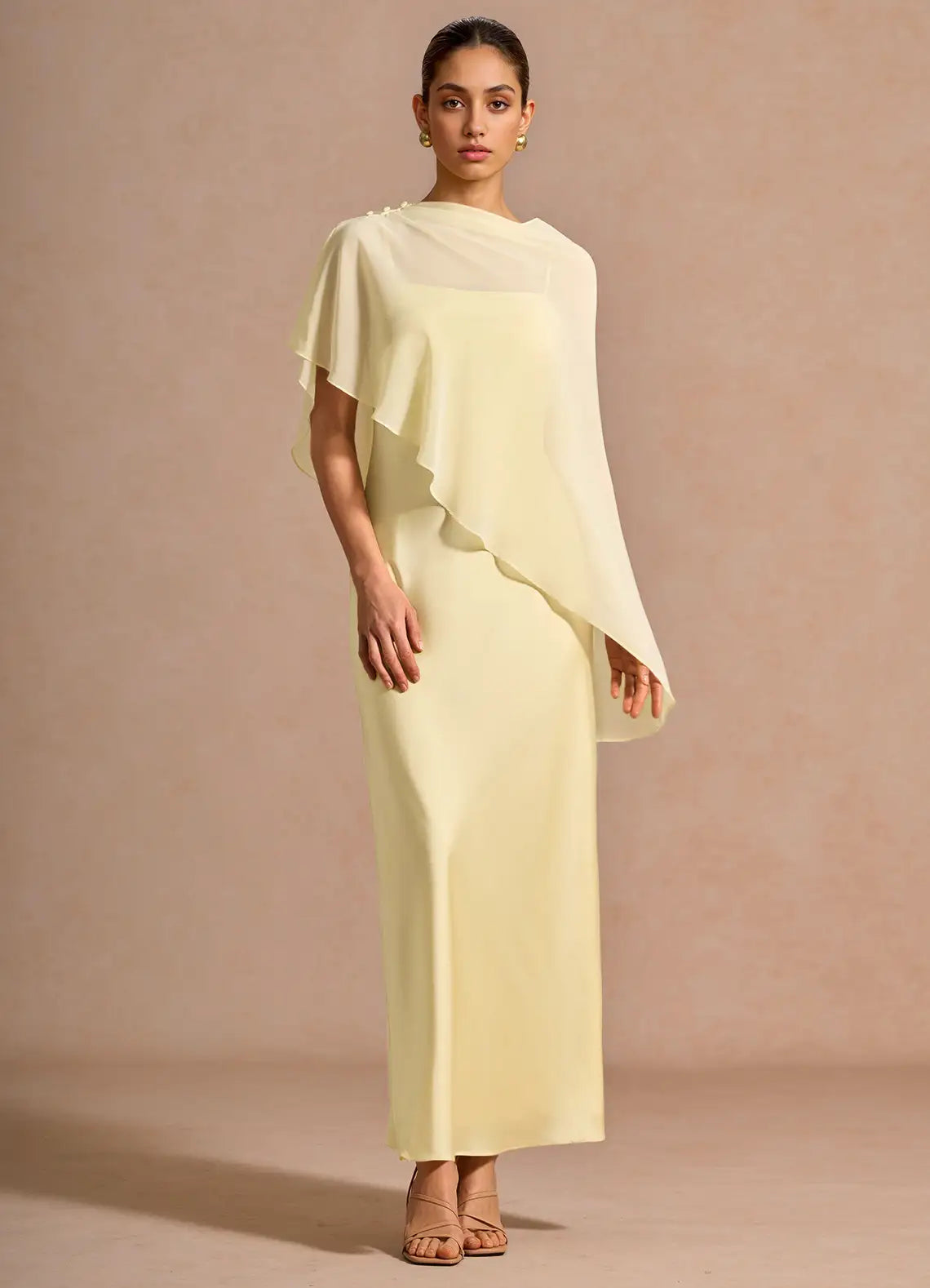 Yellow Satin Asymmetric Midi Wedding Dress - Yihuiw by Yihuiw