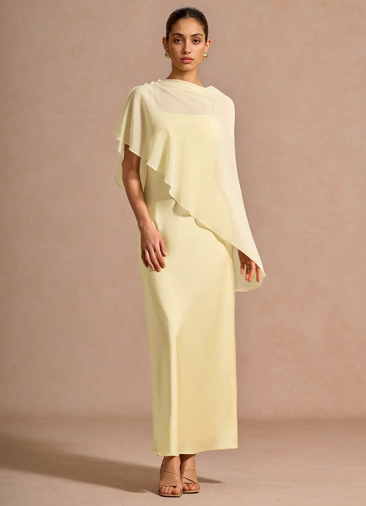 Yellow Satin Asymmetric Midi Wedding Dress - Yihuiw by Yihuiw
