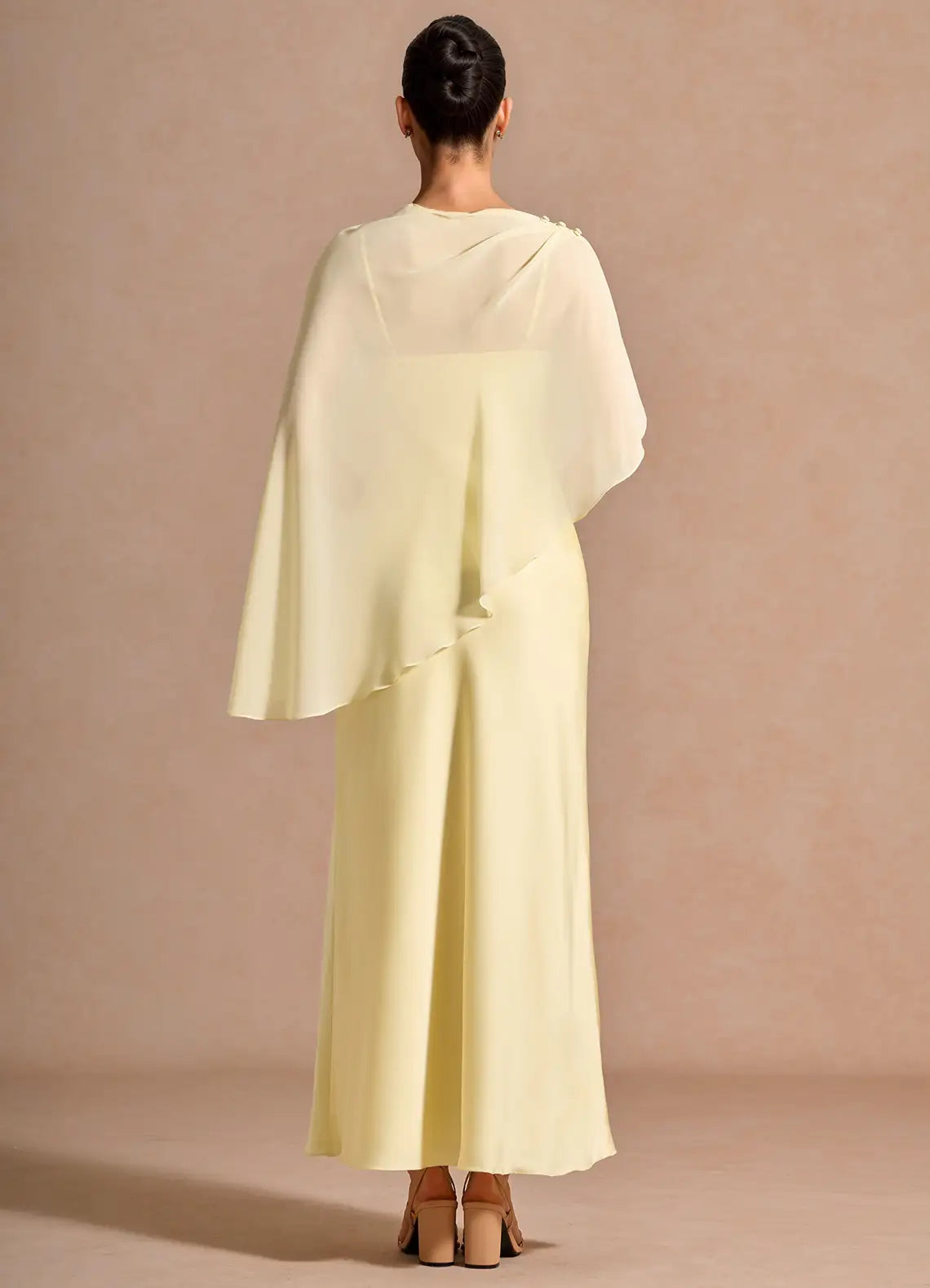 Yellow Satin Asymmetric Midi Wedding Dress - Yihuiw by Yihuiw