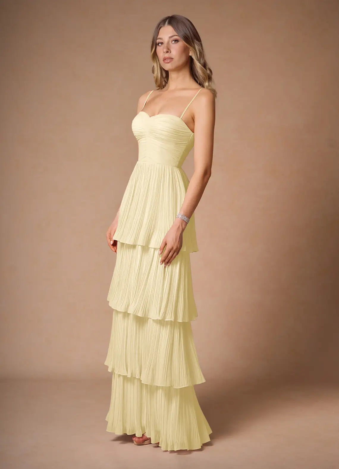 Yellow Strapless Chiffon Pleated Floor-Length Wedding Dress - Yihuiw by Yihuiw