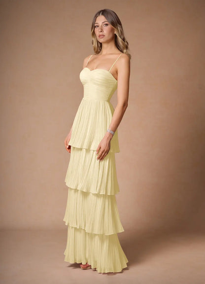 Yellow Strapless Chiffon Pleated Floor-Length Wedding Dress - Yihuiw by Yihuiw