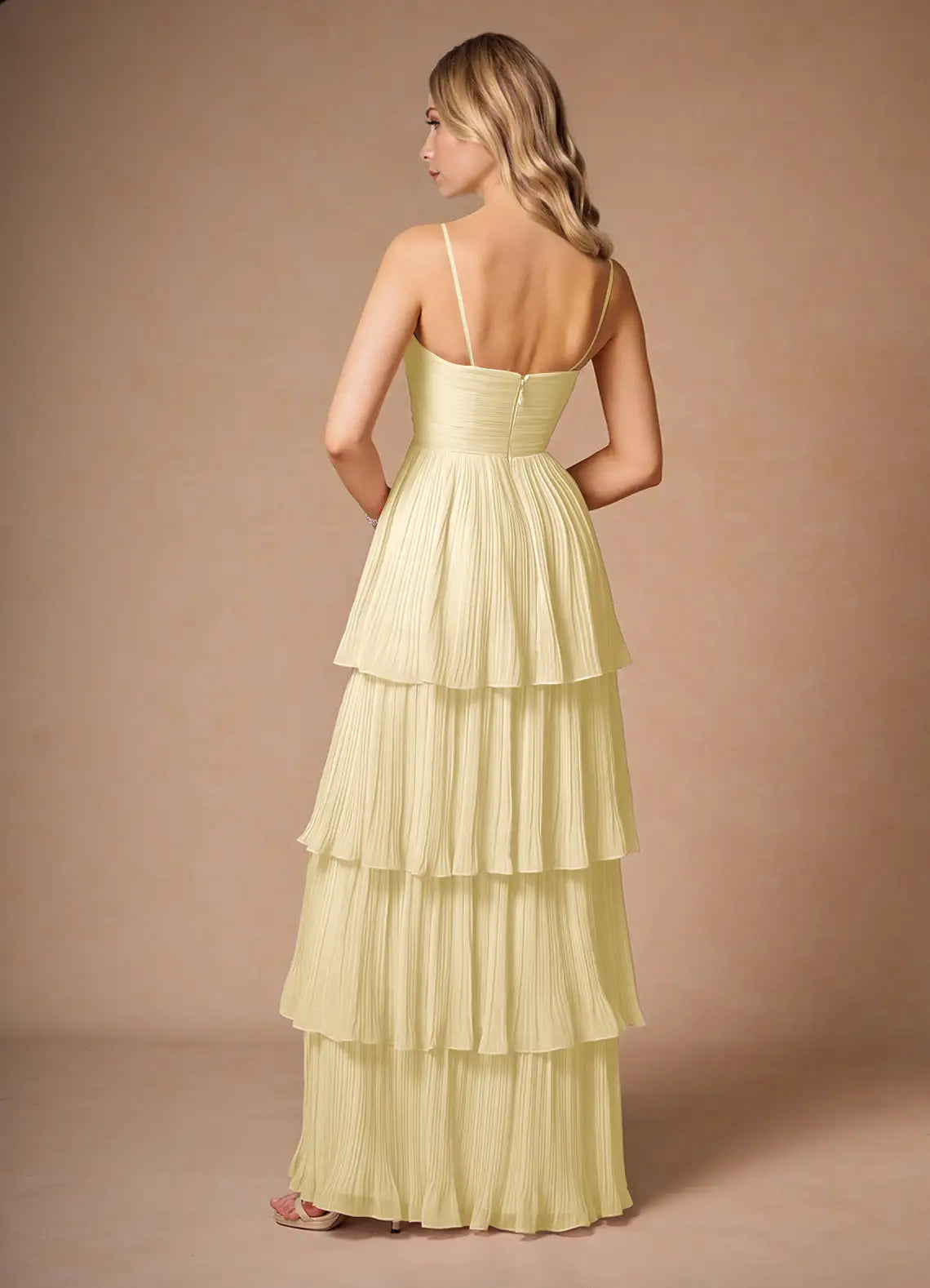 Yellow Strapless Chiffon Pleated Floor-Length Wedding Dress - Yihuiw by Yihuiw