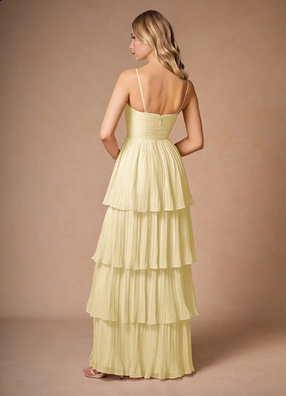 Yellow Strapless Chiffon Pleated Floor-Length Wedding Dress - Yihuiw by Yihuiw
