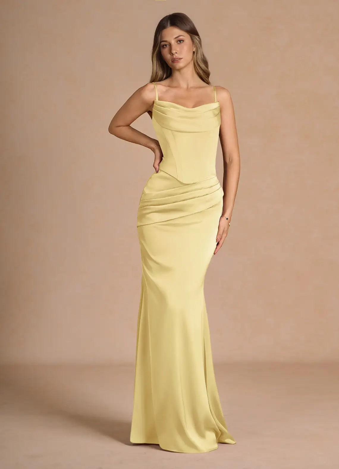 Yellow Mermaid Strapless Lace-Up Back Draped Floor-Length Wedding Dress - Yihuiw by Yihuiw