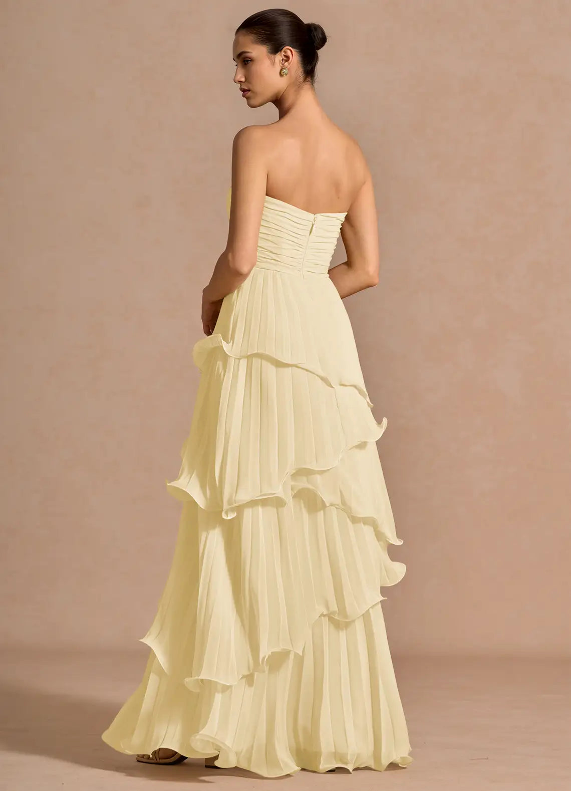 Yellow Strapless Pleated Floor-Length Wedding Dress - Yihuiw by Yihuiw