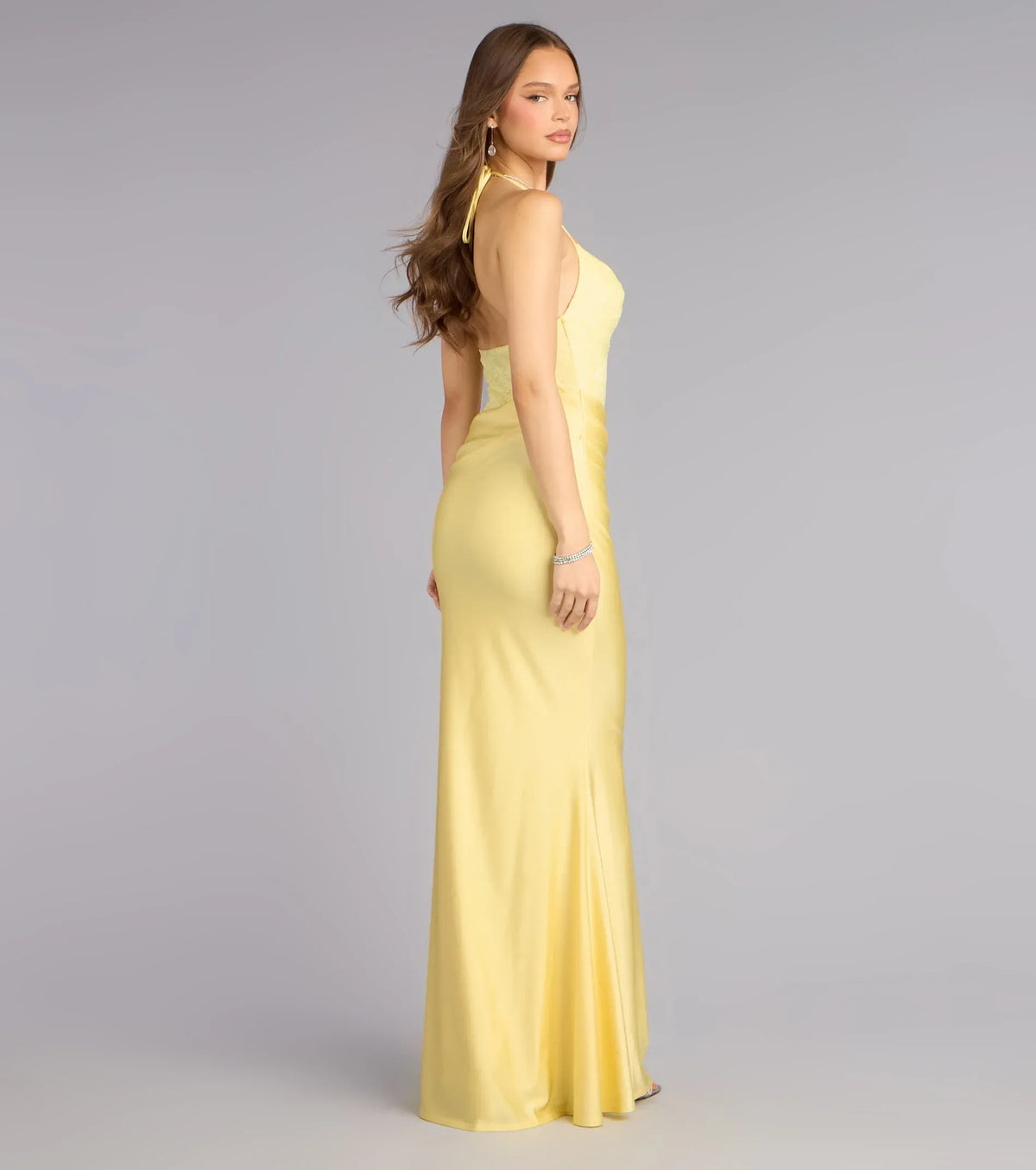 Yellow Mermaid Halter Satin Floor-Length Homecoming Dress - Yihuiw by Yihuiw