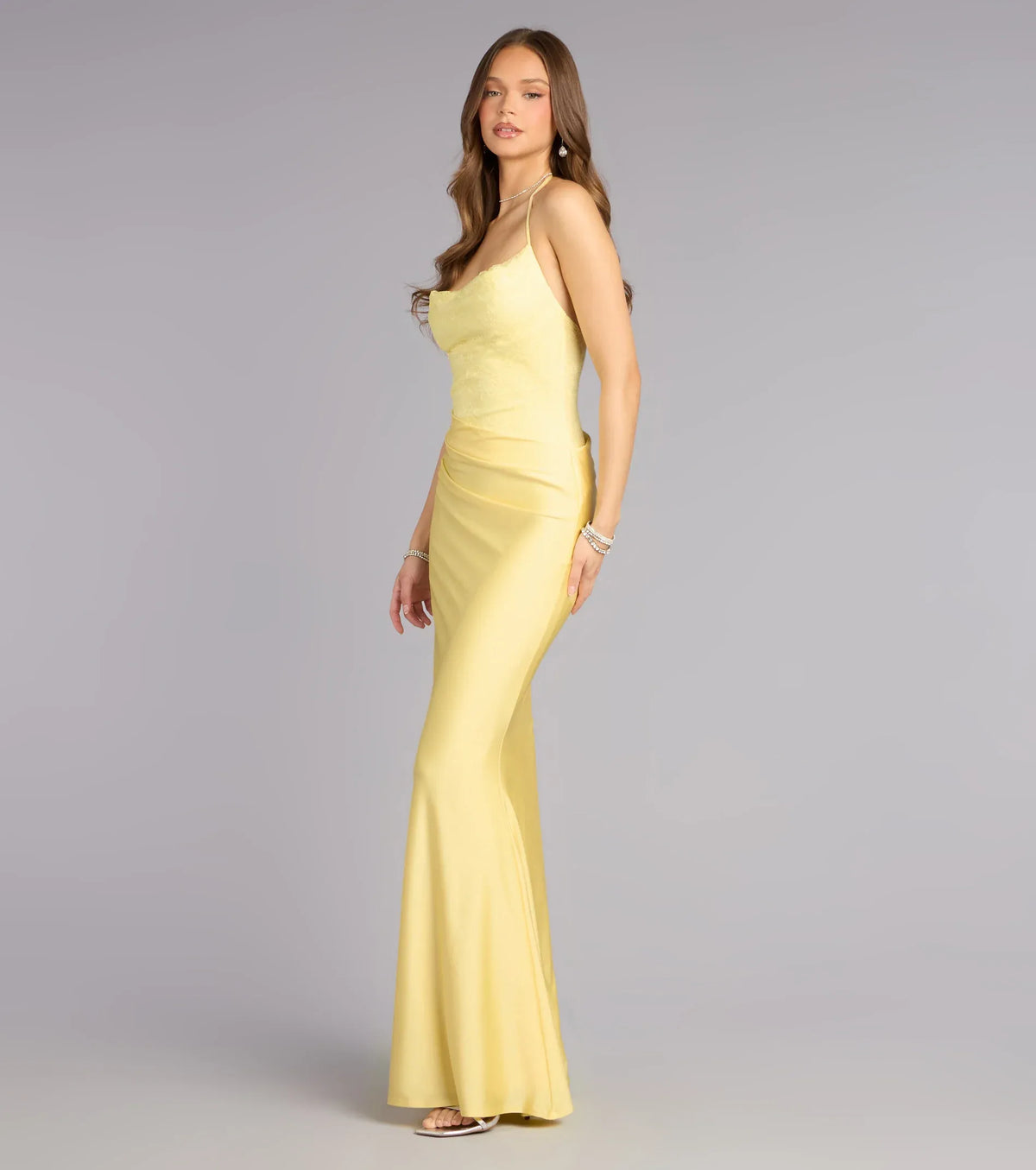 Yellow Mermaid Halter Satin Floor-Length Homecoming Dress - Yihuiw by Yihuiw