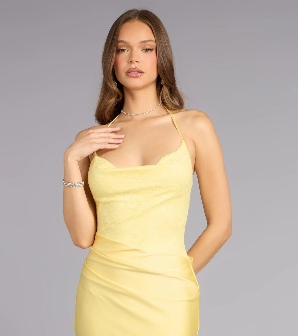 Yellow Mermaid Halter Satin Floor-Length Homecoming Dress - Yihuiw by Yihuiw
