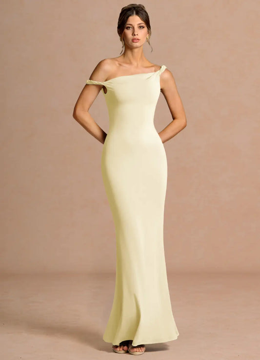 Yellow Mermaid Off-Shoulder Floor-Length Wedding Dress - Yihuiw by Yihuiw