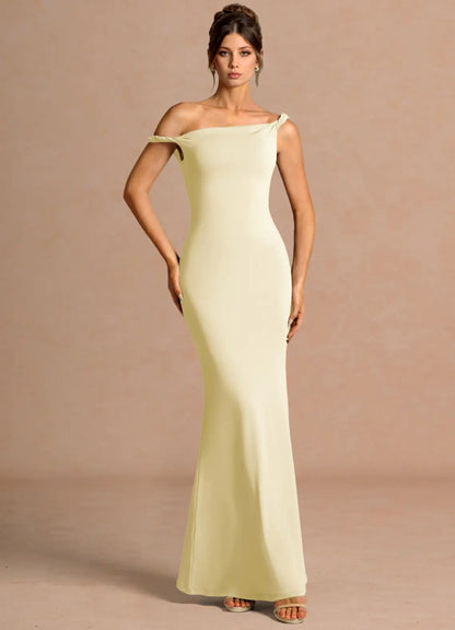 Yellow Mermaid Off-Shoulder Floor-Length Wedding Dress - Yihuiw by Yihuiw