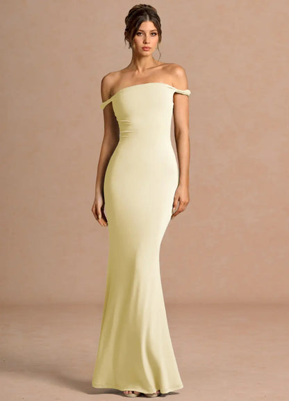 Yellow Mermaid Off-Shoulder Floor-Length Wedding Dress - Yihuiw by Yihuiw