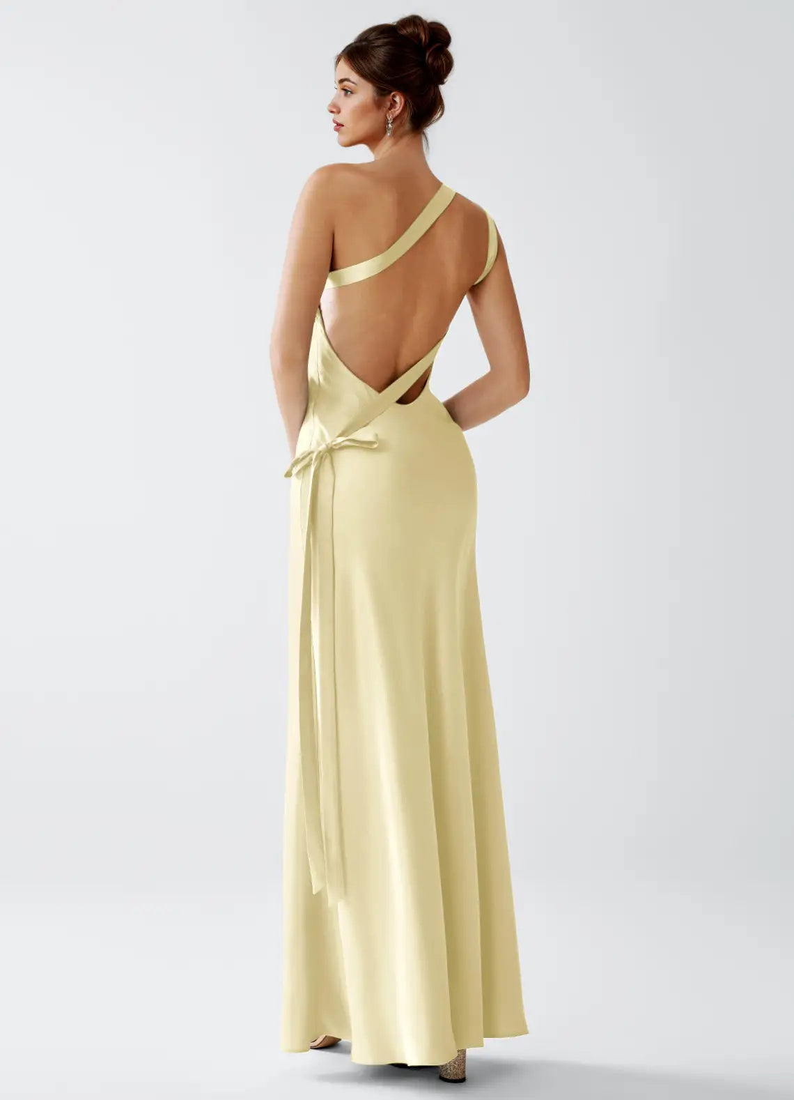 Yellow Mermaid One-Shoulder Satin Floor-Length Wedding Dress - Yihuiw by Yihuiw