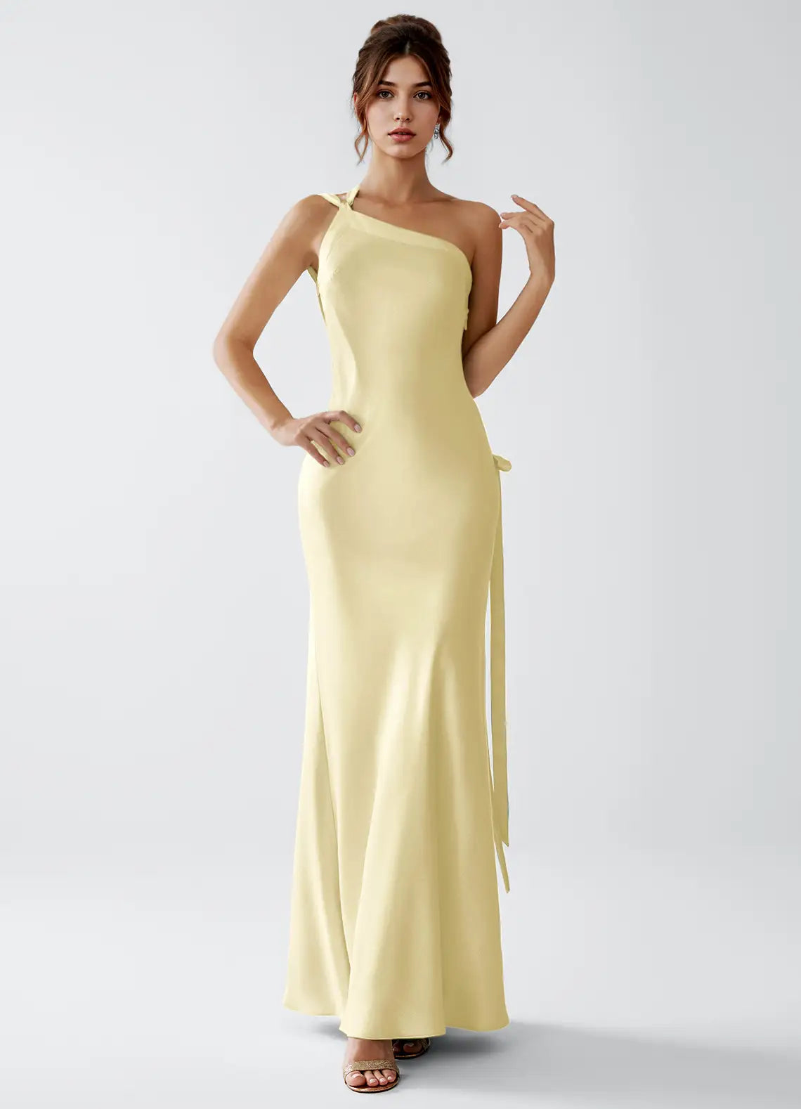 Yellow Mermaid One-Shoulder Satin Floor-Length Wedding Dress - Yihuiw by Yihuiw