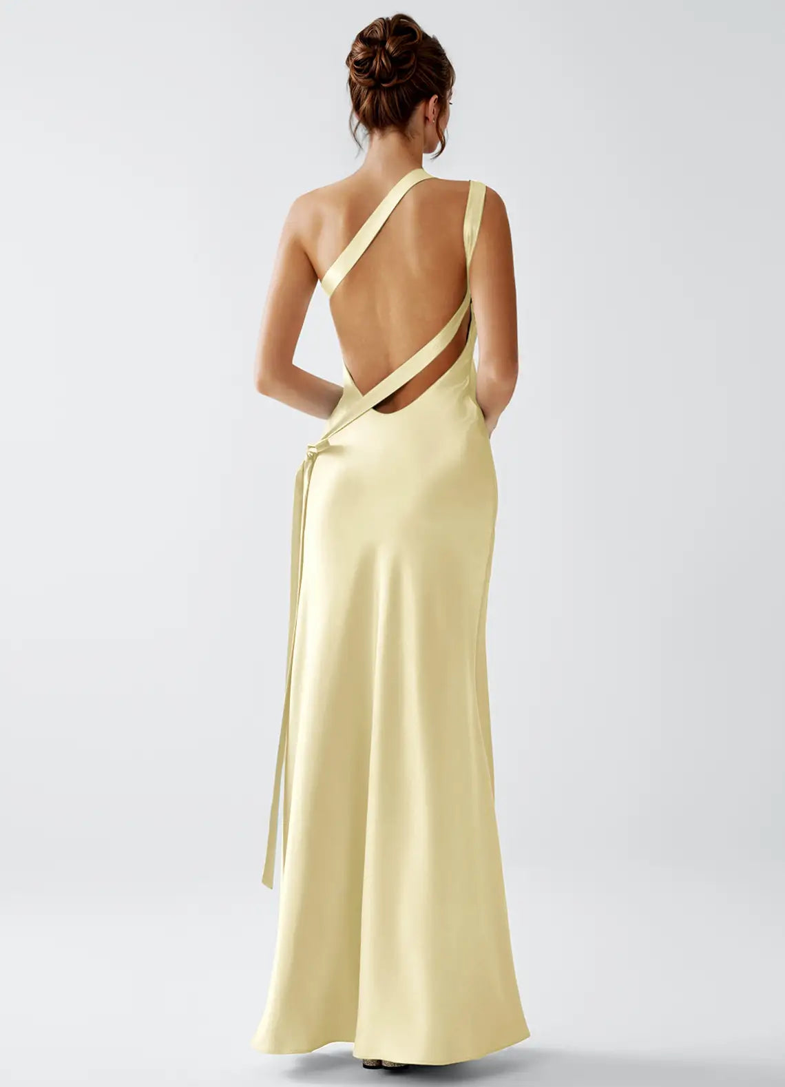 Yellow Mermaid One-Shoulder Satin Floor-Length Wedding Dress - Yihuiw by Yihuiw
