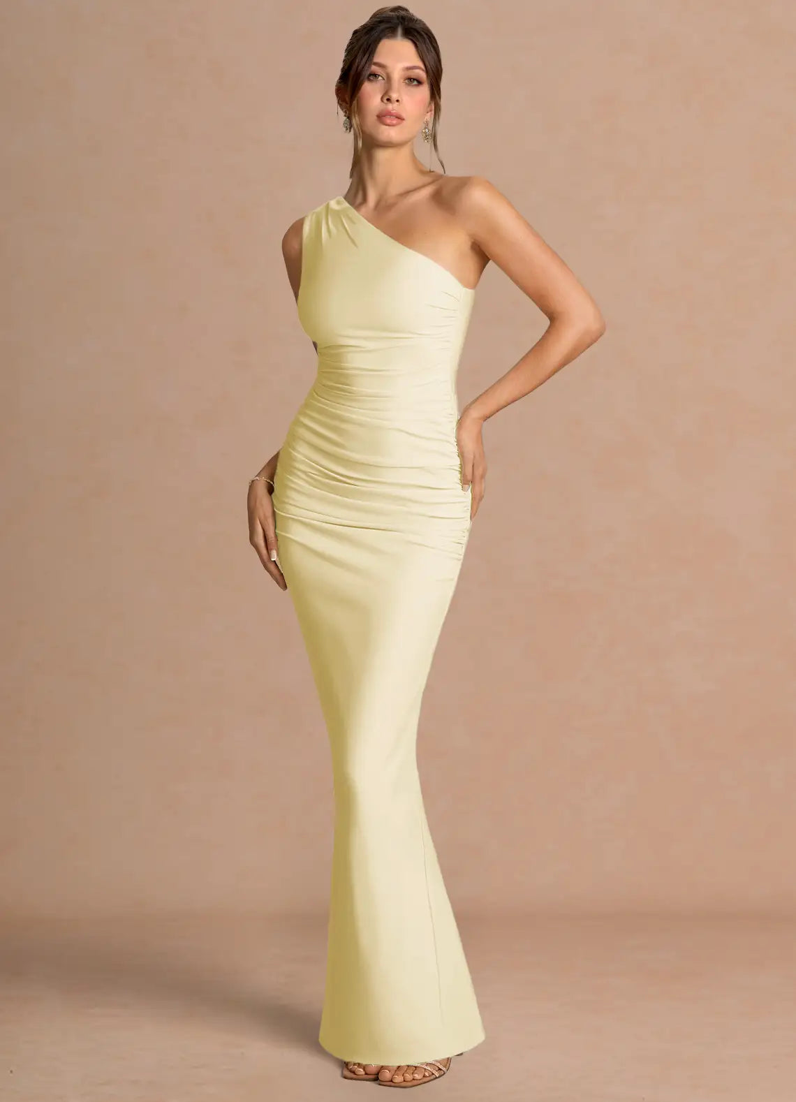 Yellow Mermaid One-Shoulder High Slit Floor-Length Wedding Dress - Yihuiw by Yihuiw