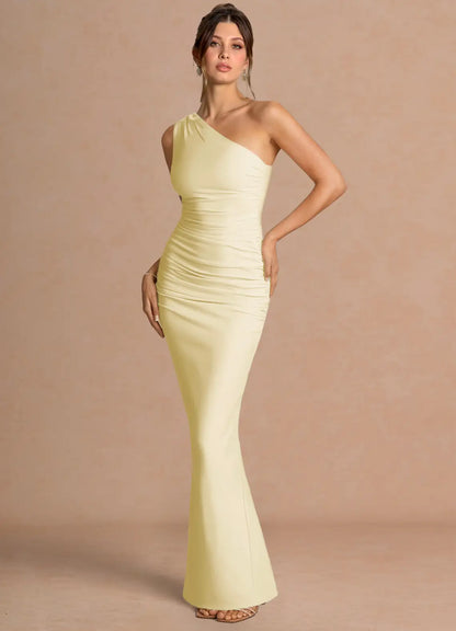 Yellow Mermaid One-Shoulder High Slit Floor-Length Wedding Dress - Yihuiw by Yihuiw