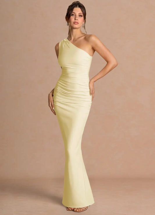 Yellow Mermaid One-Shoulder High Slit Floor-Length Wedding Dress - Yihuiw by Yihuiw