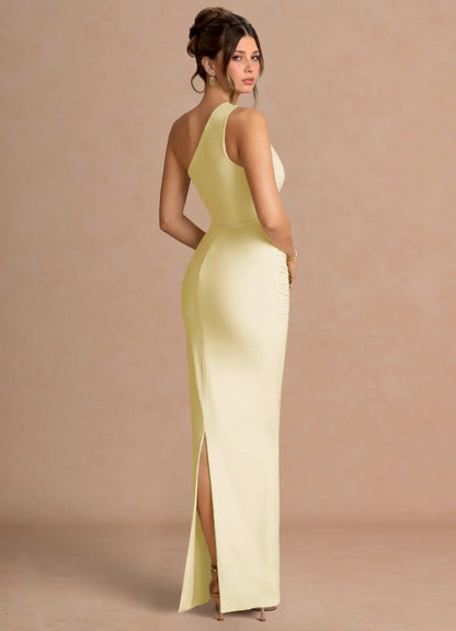 Yellow Mermaid One-Shoulder High Slit Floor-Length Wedding Dress - Yihuiw by Yihuiw