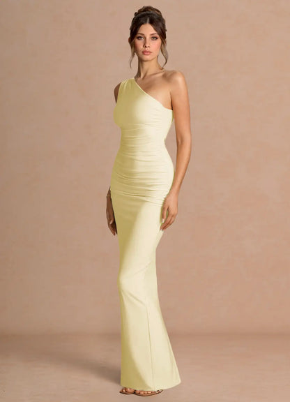 Yellow Mermaid One-Shoulder High Slit Floor-Length Wedding Dress - Yihuiw by Yihuiw