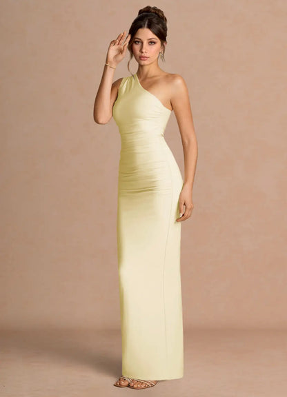 Yellow Mermaid One-Shoulder High Slit Floor-Length Wedding Dress - Yihuiw by Yihuiw