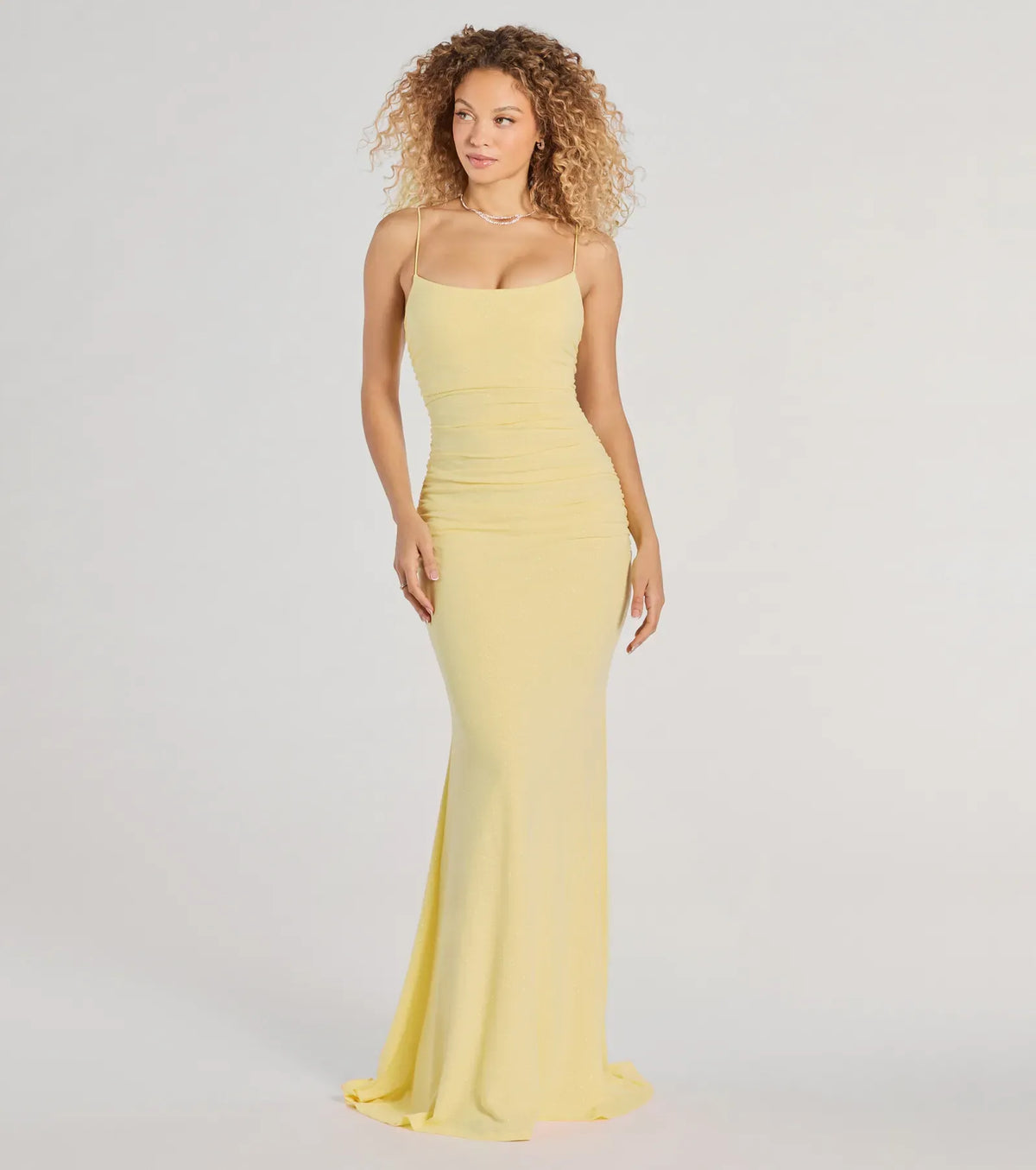 Yellow Mermaid Spaghetti Strap Ruched Floor-Length Homecoming Dress - Yihuiw by Yihuiw