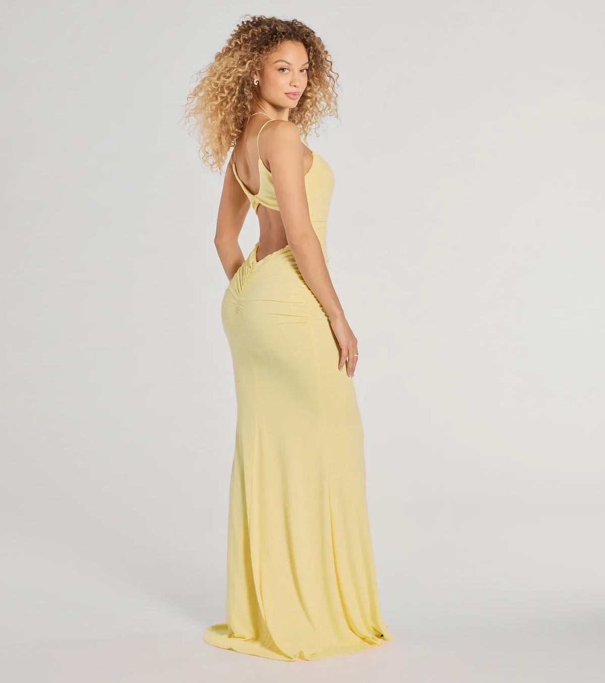 Yellow Mermaid Spaghetti Strap Ruched Floor-Length Homecoming Dress - Yihuiw by Yihuiw