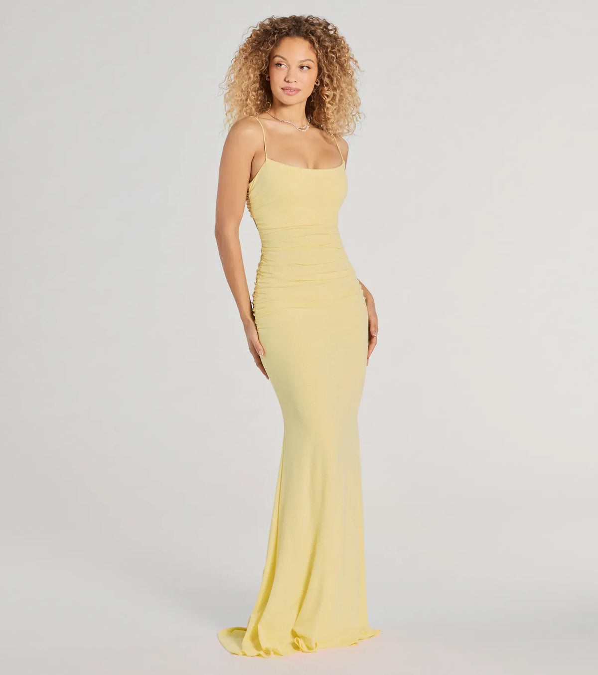 Yellow Mermaid Spaghetti Strap Ruched Floor-Length Homecoming Dress - Yihuiw by Yihuiw