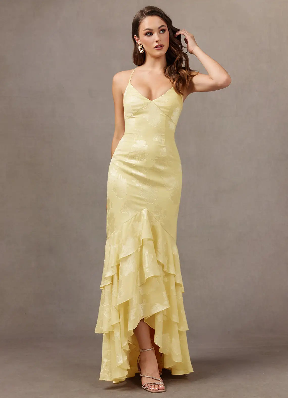 Yellow Mermaid V-Neck Ruffled Floor-Length Wedding Dress - Yihuiw by Yihuiw