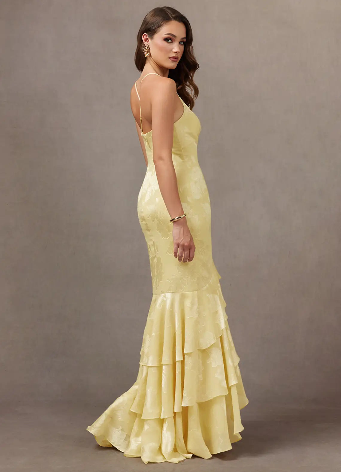 Yellow Mermaid V-Neck Ruffled Floor-Length Wedding Dress - Yihuiw by Yihuiw