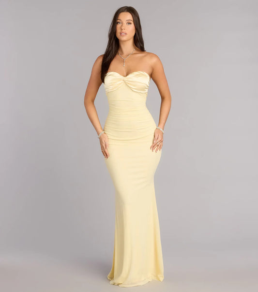 Yellow Mermaid Sweetheart Ruched Floor-Length Wedding Dress - Yihuiw by Yihuiw