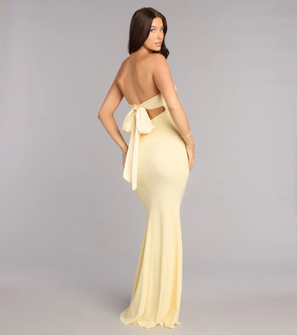 Yellow Mermaid Sweetheart Ruched Floor-Length Wedding Dress - Yihuiw by Yihuiw