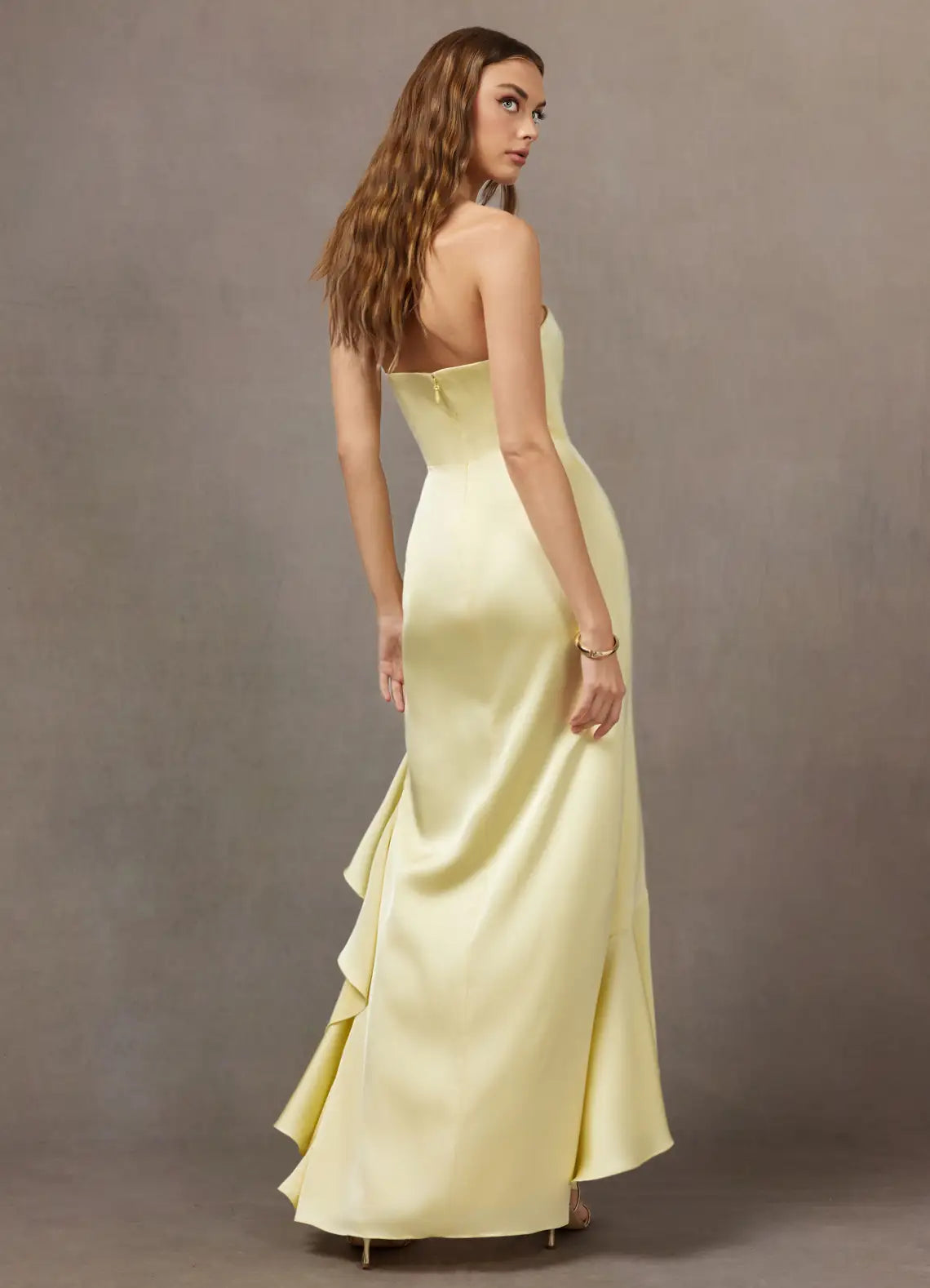 Yellow Mermaid Strapless Satin High Slit Floor-Length Wedding Dress - Yihuiw by Yihuiw