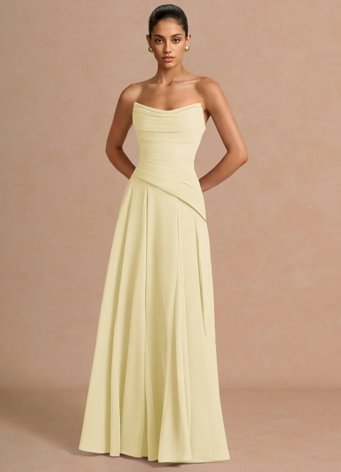 Yellow A-Line Strapless Lace Lace-Up Back Floor-Length Wedding Dress - Yihuiw by Yihuiw