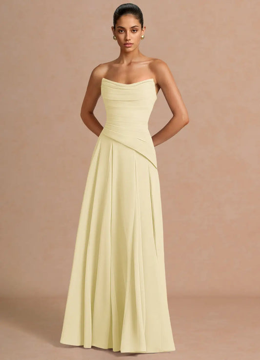 Yellow A-Line Strapless Lace Lace-Up Back Floor-Length Wedding Dress - Yihuiw by Yihuiw