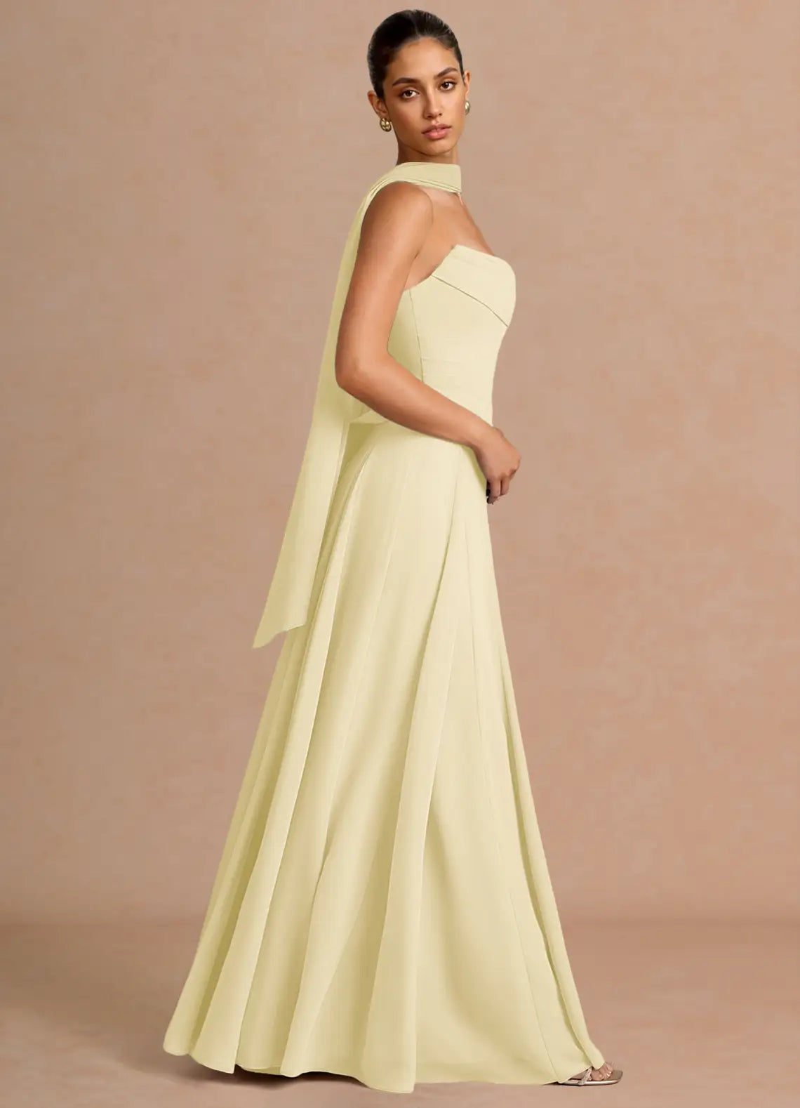 Yellow A-Line Strapless Lace Lace-Up Back Floor-Length Wedding Dress - Yihuiw by Yihuiw