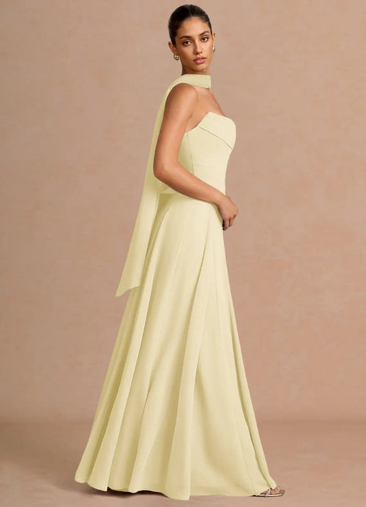 Yellow A-Line Strapless Lace Lace-Up Back Floor-Length Wedding Dress - Yihuiw by Yihuiw