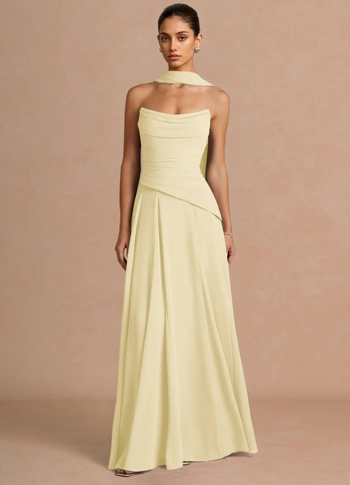 Yellow A-Line Strapless Lace Lace-Up Back Floor-Length Wedding Dress - Yihuiw by Yihuiw