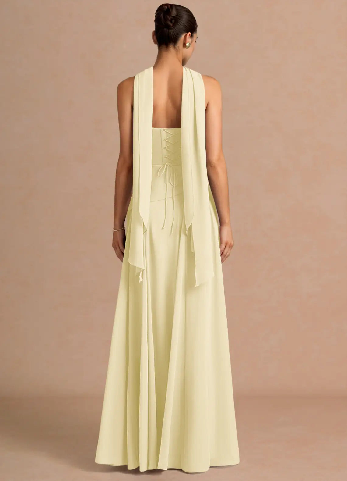 Yellow A-Line Strapless Lace Lace-Up Back Floor-Length Wedding Dress - Yihuiw by Yihuiw