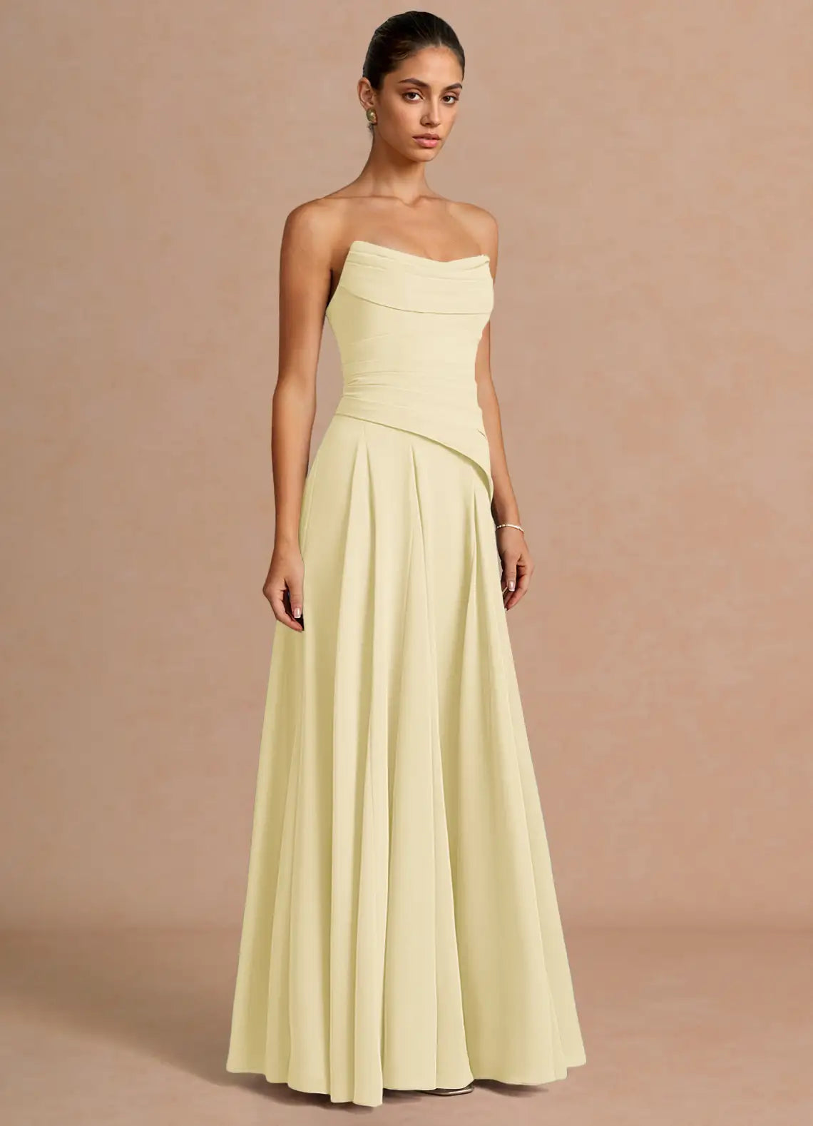 Yellow A-Line Strapless Lace Lace-Up Back Floor-Length Wedding Dress - Yihuiw by Yihuiw