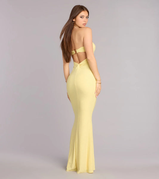 Yellow Mermaid Strapless Cutout Floor-Length Wedding Dress - Yihuiw by Yihuiw