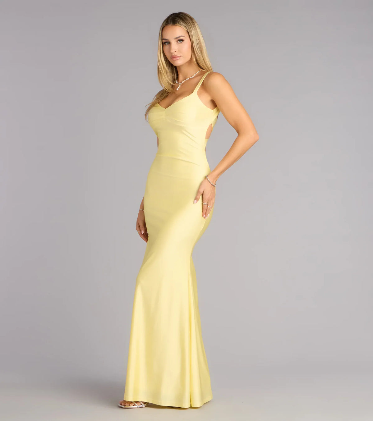 Yellow Mermaid Satin Ruched Floor-Length Wedding Dress - Yihuiw by Yihuiw