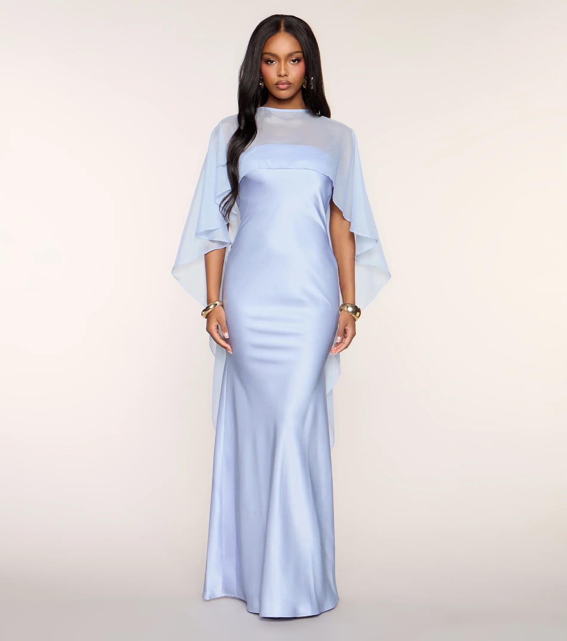 Blue Mermaid High Neck Satin Floor-Length Wedding Dress - Yihuiw by Yihuiw