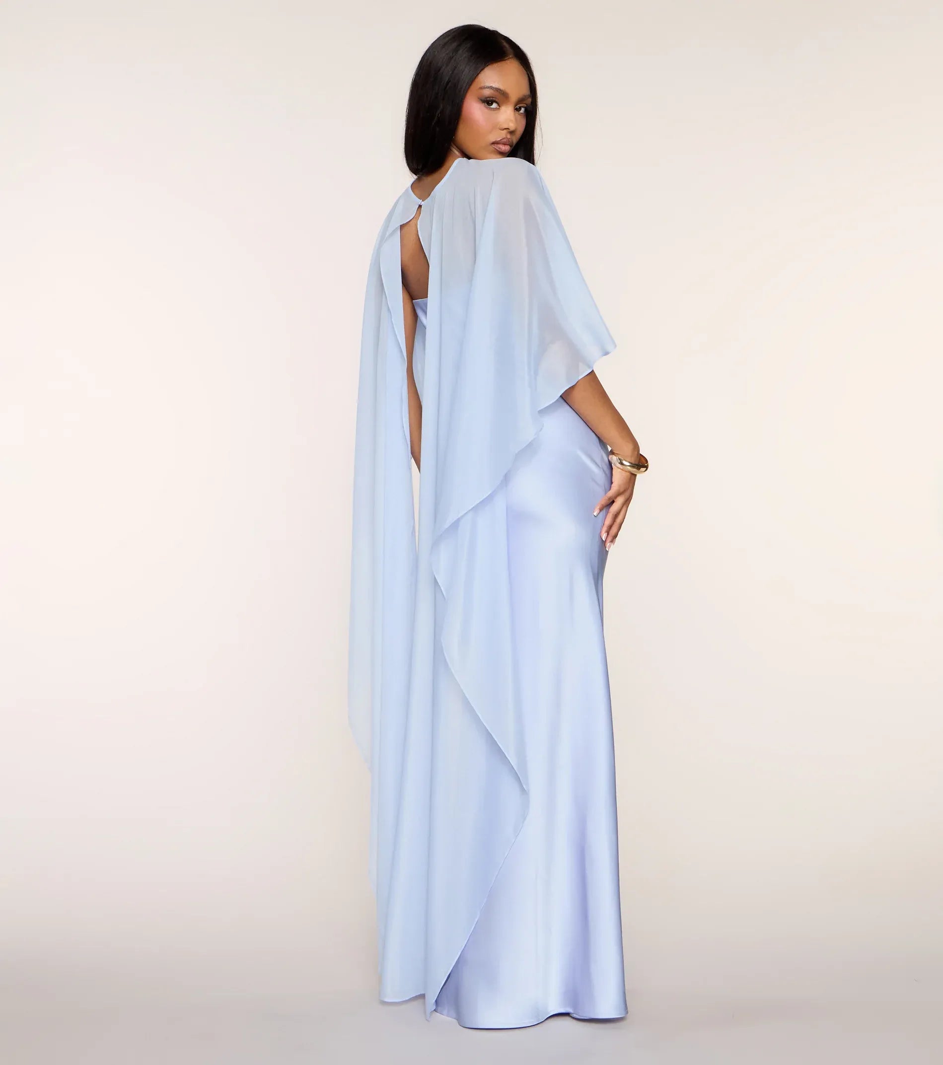 Blue Mermaid High Neck Satin Floor-Length Wedding Dress - Yihuiw by Yihuiw
