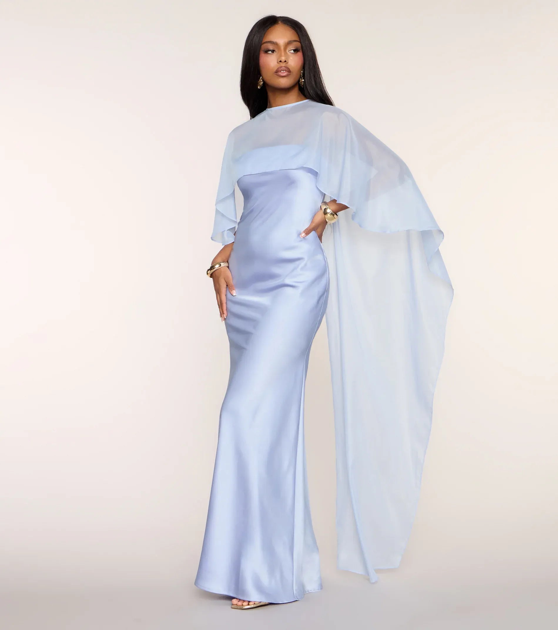 Blue Mermaid High Neck Satin Floor-Length Wedding Dress - Yihuiw by Yihuiw