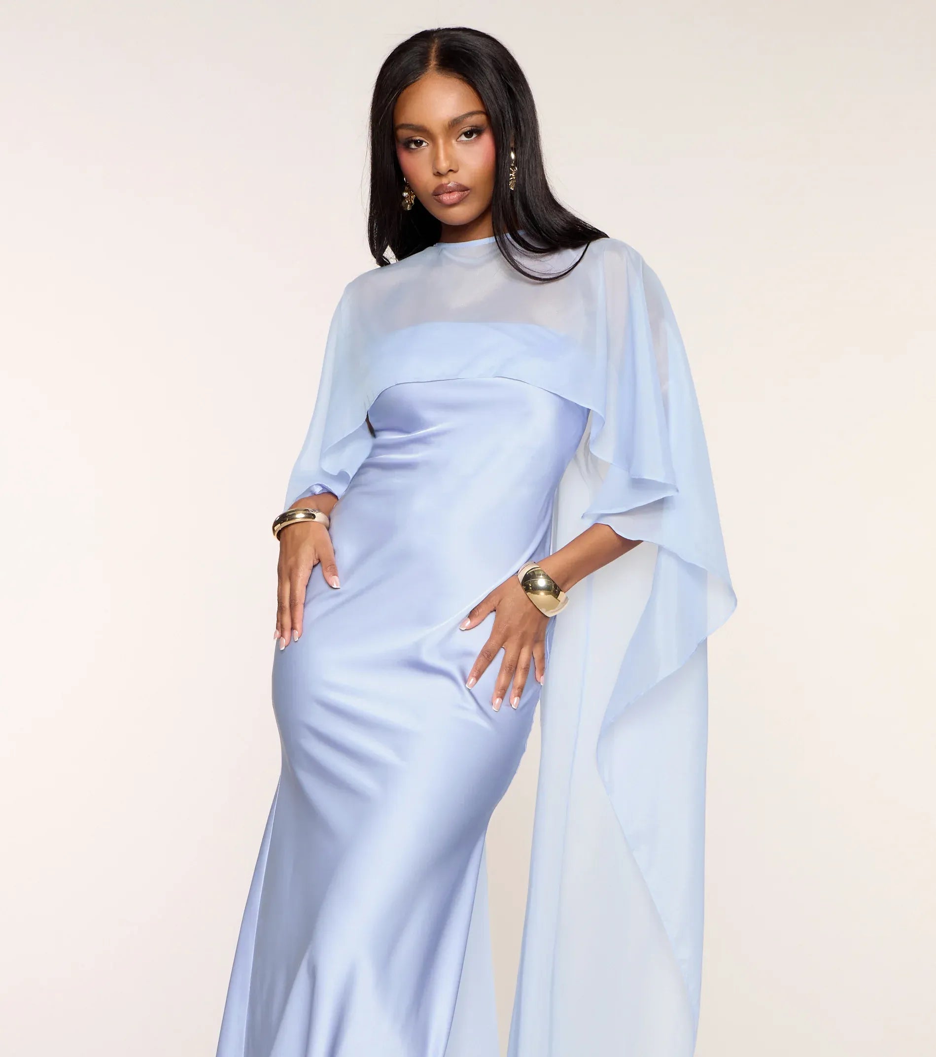 Blue Mermaid High Neck Satin Floor-Length Wedding Dress - Yihuiw by Yihuiw