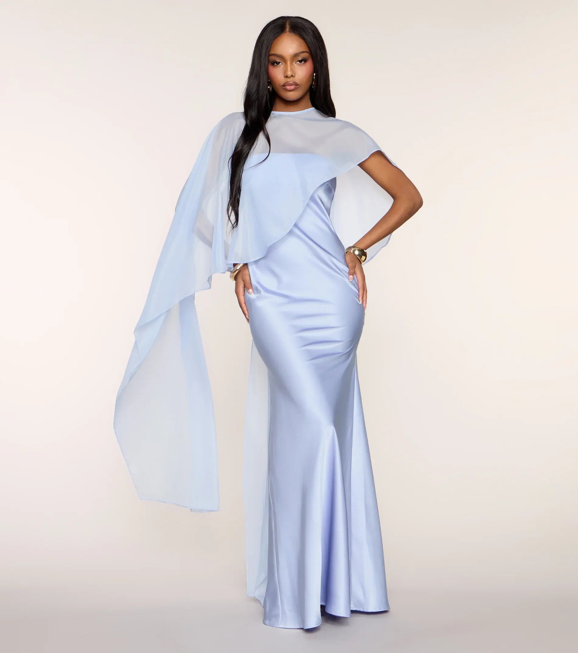 Blue Mermaid High Neck Satin Floor-Length Wedding Dress - Yihuiw by Yihuiw